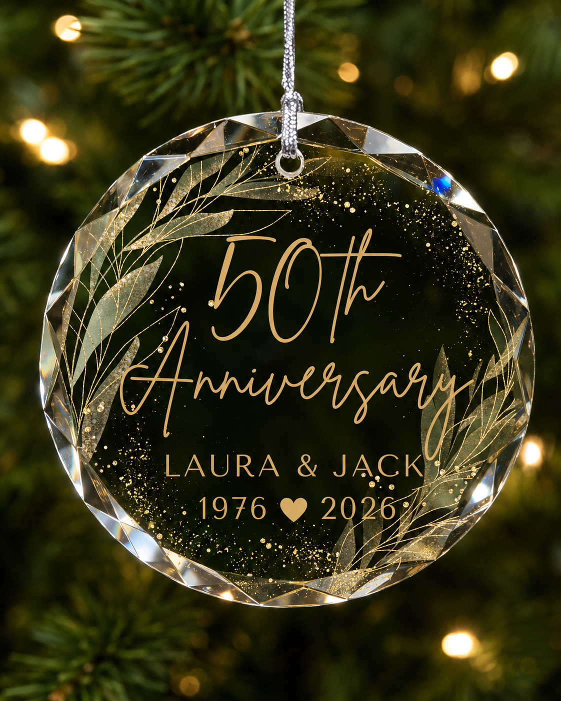 50th Anniversary Glass Ornament, Golden Anniversary Keepsake Personalized Couple Names & Date 50 Years Married