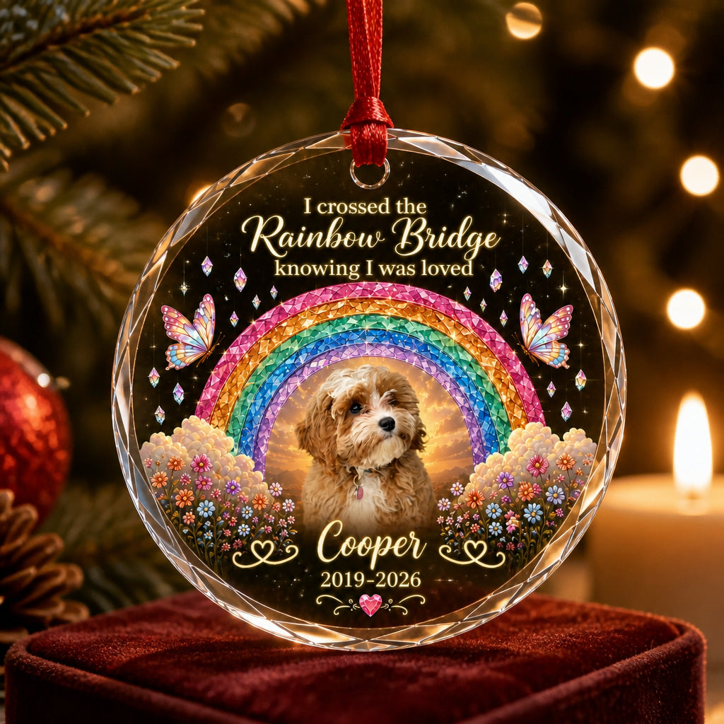 Rainbow Bridge Pet Memorial Crystal Ornament – Photo, Name & Years - Personalized Crystal Ornament 358c91df-1e07-4394-af09-1f796ad1a681.jpg