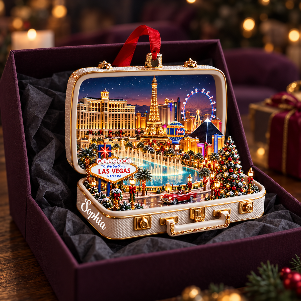 Personalized Las Vegas Strip Christmas Ornament – 3D Suitcase Cityscape with Custom Name, Vegas Trip Souvenir Gift 3592c288-5711-45cd-b701-0766a03ef63d-Las-Vegas-Christmas-ornament-in-gift-box-2.png