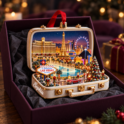 Personalized Las Vegas Strip Christmas Ornament – 3D Suitcase Cityscape with Custom Name, Vegas Trip Souvenir Gift 3592c288-5711-45cd-b701-0766a03ef63d-Las-Vegas-Christmas-ornament-in-gift-box-2.png