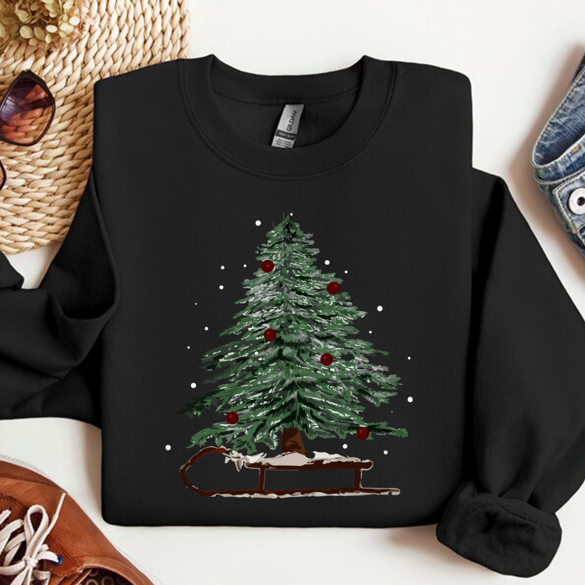 Woman's Holiday Sweatshirt, Women's Xmas Tee, Christmas Sleigh Crewneck, Christmas Tree Tee, Xmas Tree, Women's Christmas Tshirt,Winter Tee 35b057f5-1d97-4a6a-9e60-e4824b8633ad-3.png