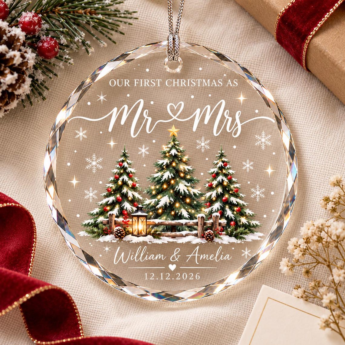 Personalized First Christmas Married Glass Ornament, Our First Christmas as Mr and Mrs, Newlywed Gift with Names & Date 35ce60f0-61b4-404b-b3c8-21509ab6e9db-7.jpg