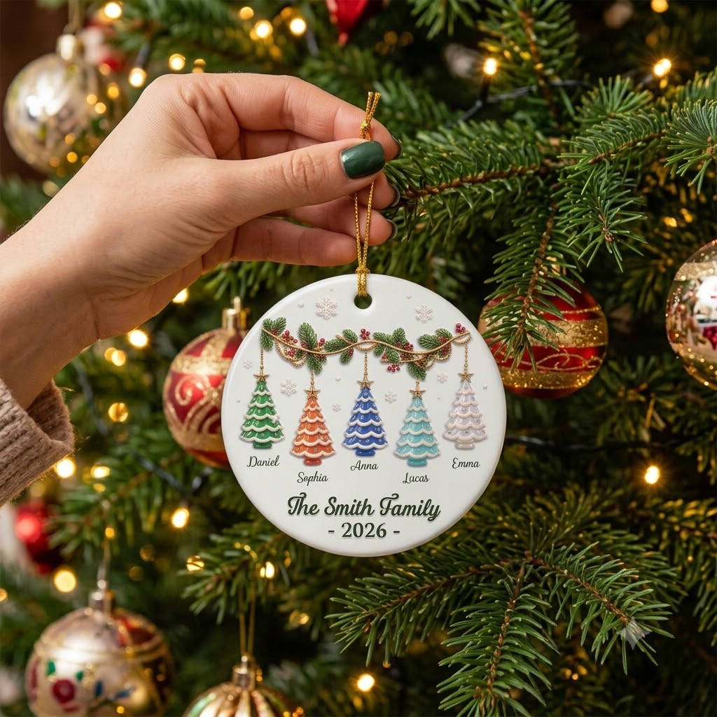 Christmas Tree Ceramic Ornament - Personalized Family Ornaments