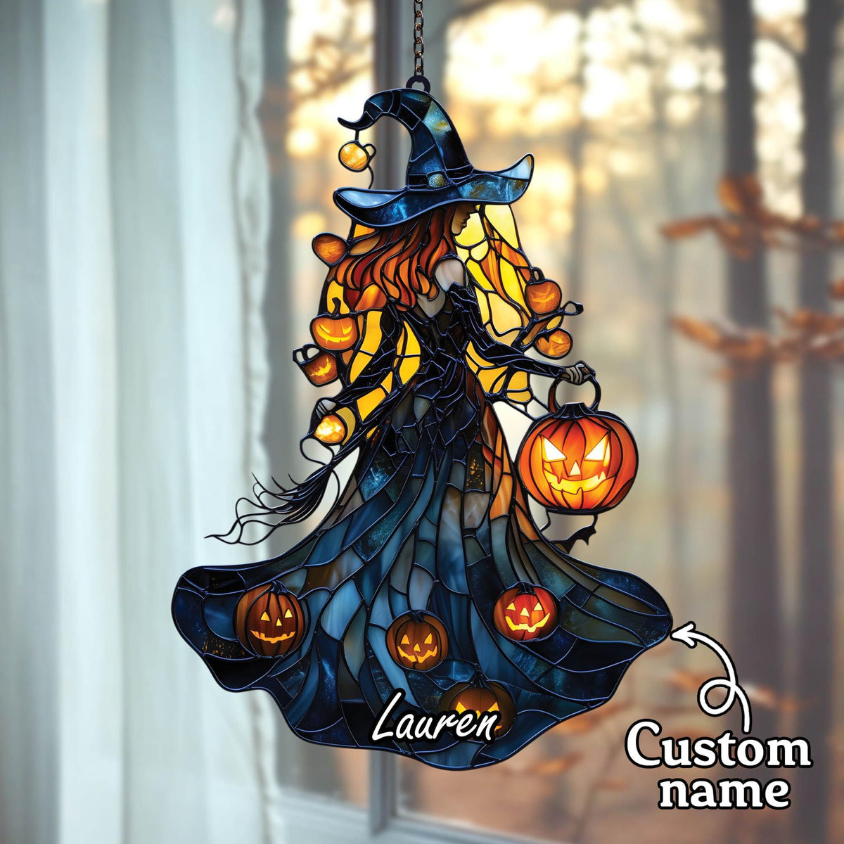 Halloween Witch Stained Acrylic Suncatcher, Glowing Pumpkin Lantern Window Hanging, Gothic Fall Decor, Spooky Witch Gift for Her 35e3de55-b93e-4c5b-b11f-e474a2e994a2-3.jpg