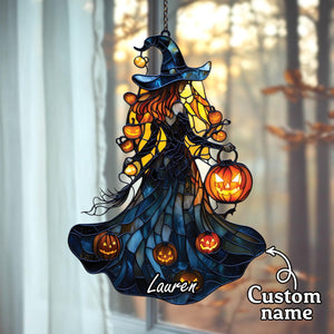 Halloween Witch Stained Acrylic Suncatcher, Glowing Pumpkin Lantern Window Hanging, Gothic Fall Decor, Spooky Witch Gift for Her 35e3de55-b93e-4c5b-b11f-e474a2e994a2-3.jpg