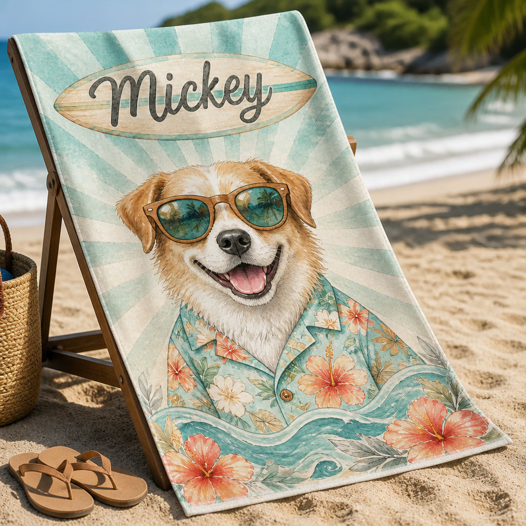 Custom Pet Name Beach Towel – Cool Sunglasses Remix - Personalized Beach Towel 35f028f4-6b4c-4cf2-ba5b-8983c91cead4.jpg