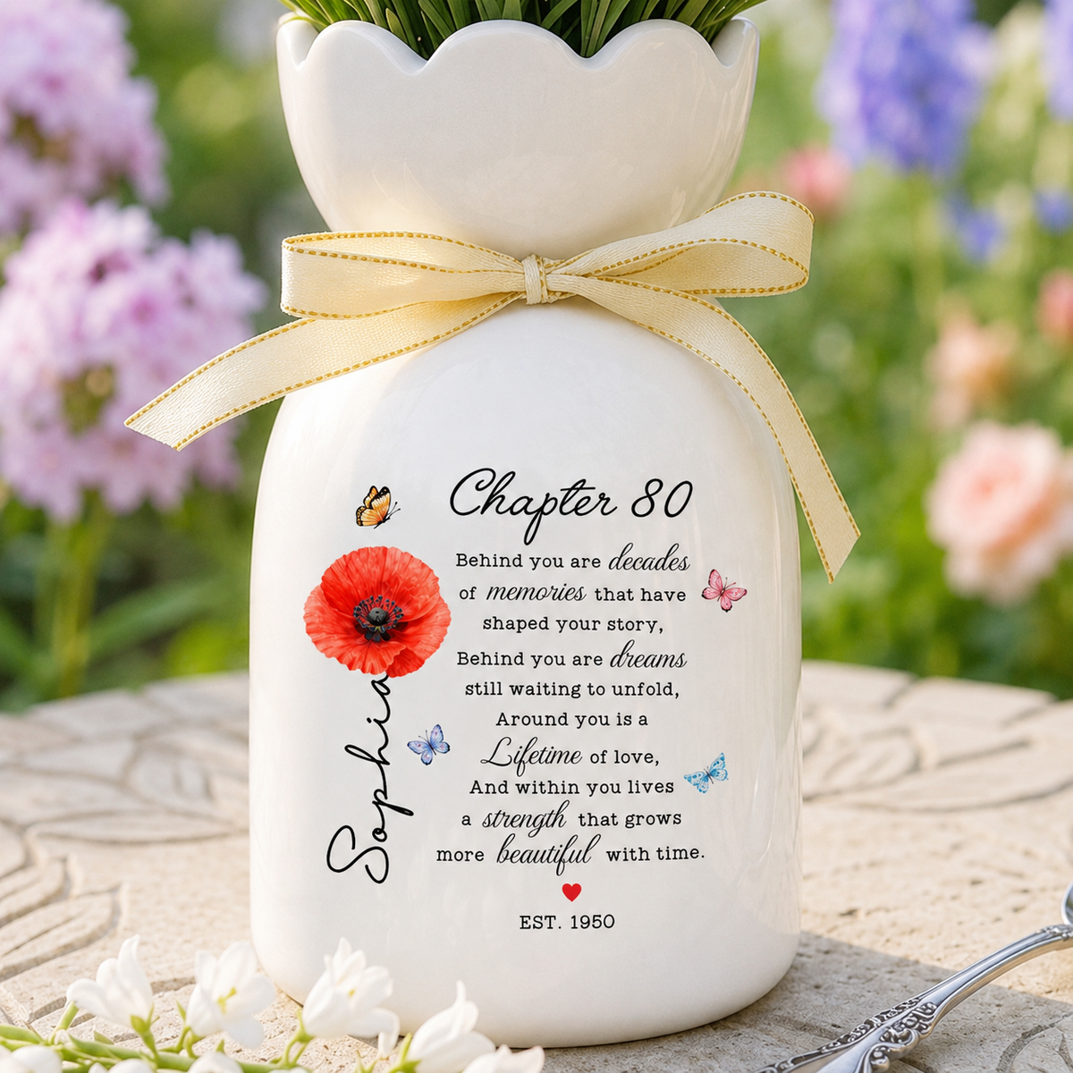 80th Birthday Gift For Women, Custom Birth Flower Vase, Personalized 80th Birthday Vase, Chapter 80 Gift
