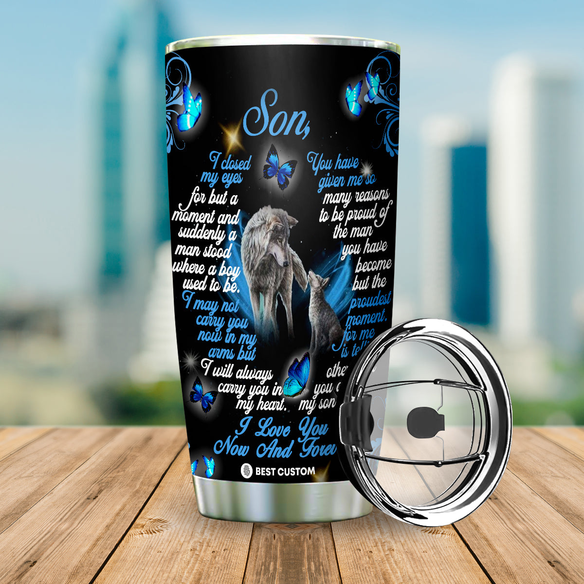 Gift For Son Tumbler, Wolf To My Son I Love You Now And Forever 36.5.jpg