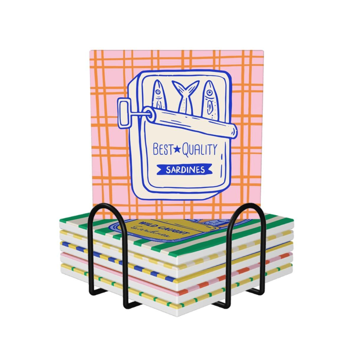 Colorful Sardine Can Ceramic Coasters, Retro Coastal Drink Coasters, Cute & Vibrant Design Coasters 3614c206-8cee-4706-8d1a-15b1bf001dca-3.jpg