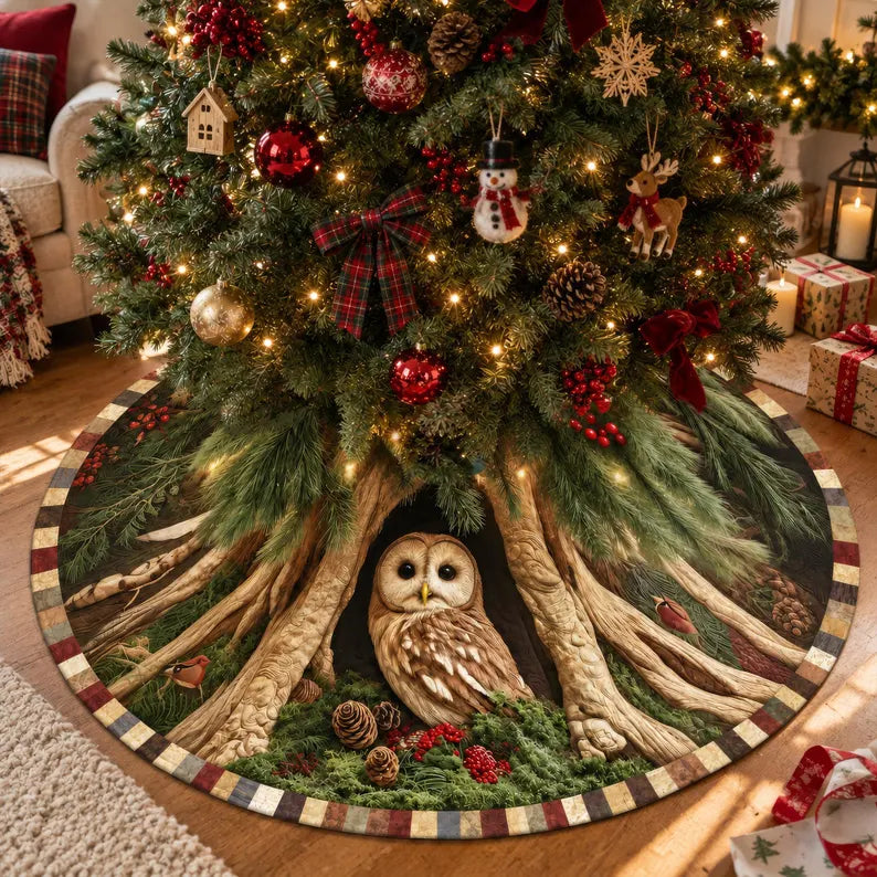 Owl Christmas Tree Skirt, Woodland Forest Tree Skirt, Rustic Christmas Decor, Owl Lover Gift, Nature Inspired Holiday Tree Decor 3616e0b6-d501-4987-bedb-f17cf3a040b8-fjtyy-1-.webp