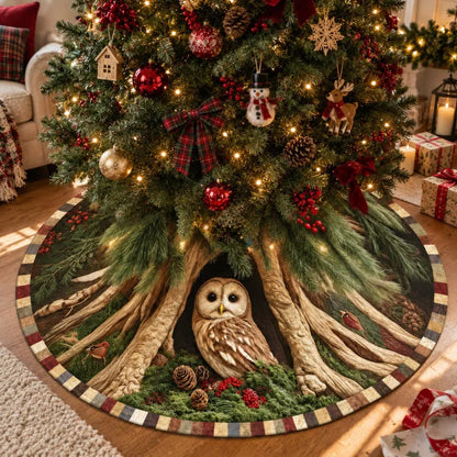 Owl Christmas Tree Skirt, Woodland Forest Tree Skirt, Rustic Christmas Decor, Owl Lover Gift, Nature Inspired Holiday Tree Decor 3616e0b6-d501-4987-bedb-f17cf3a040b8-fjtyy-1-.webp