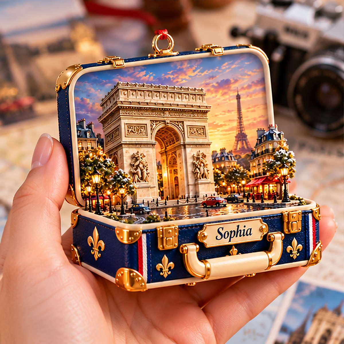 Personalized Paris Arc de Triomphe 3D Suitcase Christmas Ornament, Custom Name France Travel Keepsake, Paris Vacation Souvenir Gift 36249658-6f23-40a7-bf05-7fd2f0189951-paris_arc_04_handheld_travel_1200.png