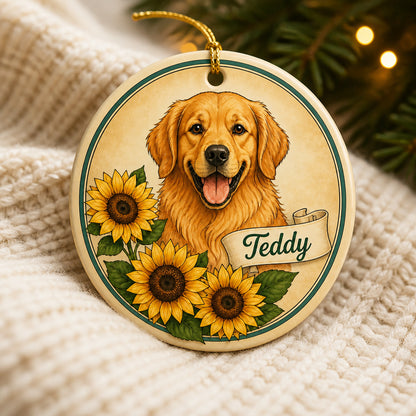 Golden Retriever Sunflower Pet Name Ornament - Personalized Ornament 3643765d-cb96-44aa-a743-3c43b8904f9c.jpg