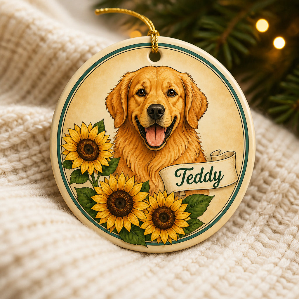 Golden Retriever Sunflower Pet Name Ornament - Personalized Ornament 3643765d-cb96-44aa-a743-3c43b8904f9c.jpg
