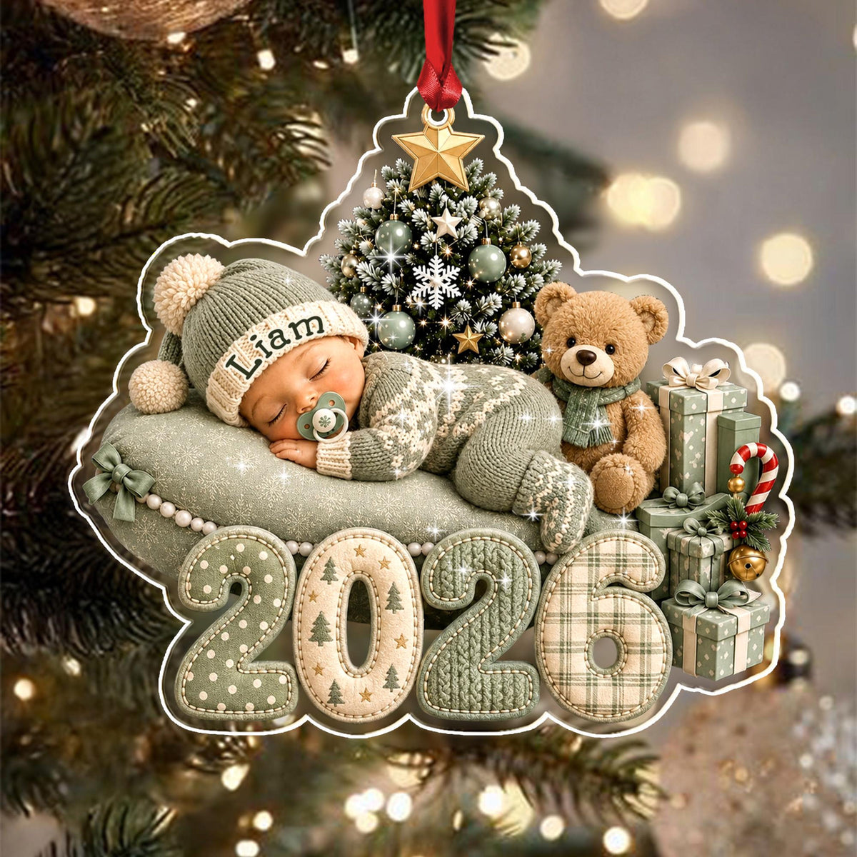 Baby Sleep First Christmas Acrylic 2D Flat Ornament, Custom Newborn Name Keepsake 366df33b-24ef-4e20-b002-ce052e98495f-2.jpg