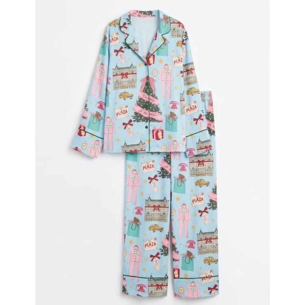 Women’s Christmas in New York Satin Pajama Set, NYC Holiday Short Sleeve Sleepwear, Festive Christmas Pajamas, Winter Gift For Her 369b53c7-5896-4a28-b685-5778ae3decdd-plaza_square_08.jpg