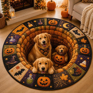 Halloween Dog Round Rug, 3D Illusion Quilted Pumpkin Dog Hole Floor Mat, Spooky Pet Rug, Dog Lover Halloween Home Decor 36c82926-1b7b-4053-90b1-4e6cd2906f83-1.jpg
