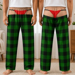 Custom Funny Men's Pajama Pants, Christmas Birthday Gag Gifts For Him, Fake Thong Illusion Buffalo Plaid Lounge Pants 36f60892-ab2f-4caf-94f7-e859200db02b-3.jpg