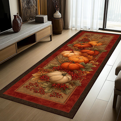Harvest Pumpkin Runner Rug: Autumn Berries and Wheat Pattern, Rustic Orange Fall Home Decor 370c80d6-dc14-450e-852a-da904730f0ec-2.jpg