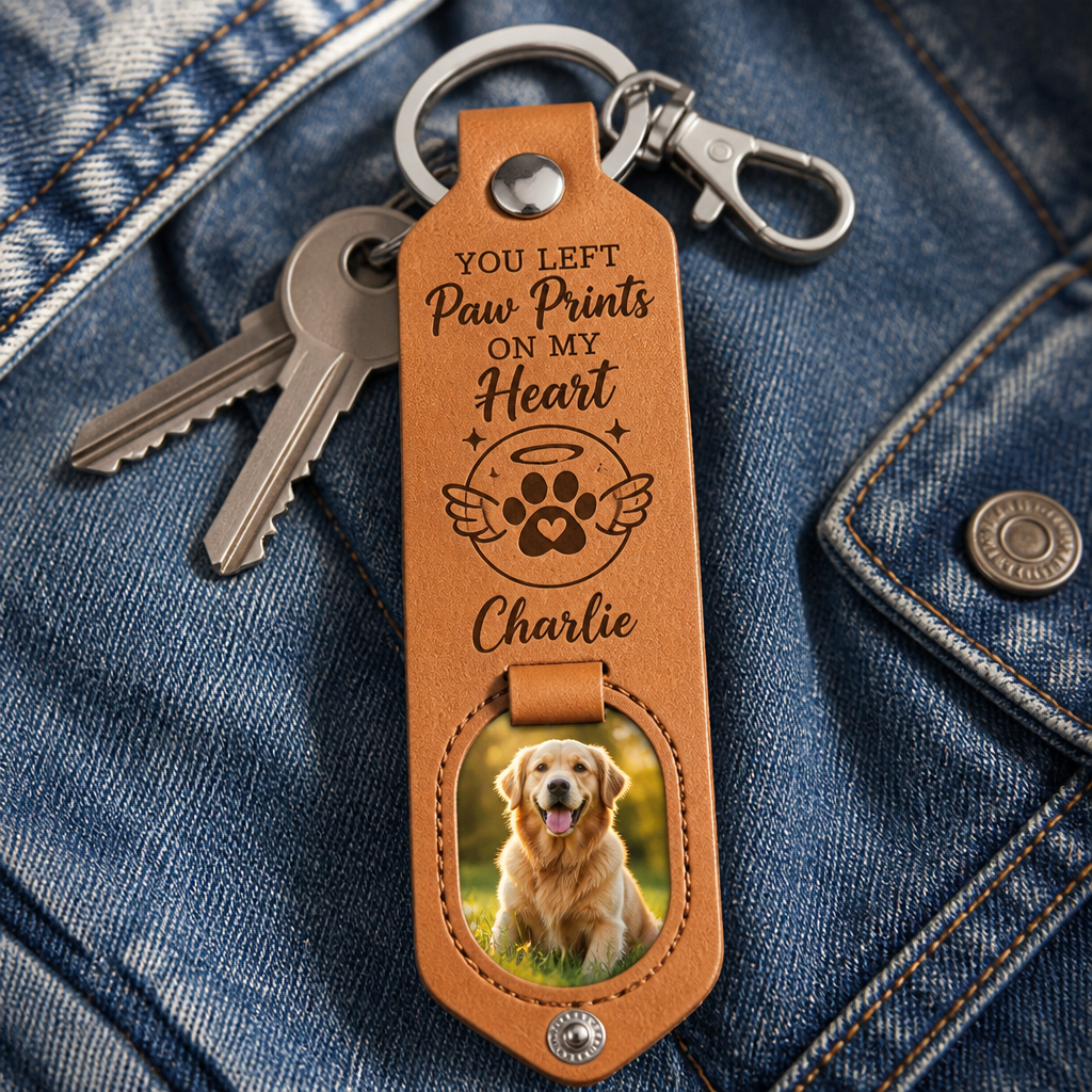 Pet Memorial Leather Photo Keychain – You Left Paw Prints On My Heart - Personalized Leather Keychain 373ed6be-c7f3-4c87-8a7c-61cba1170eb7.png