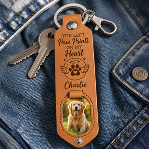 Pet Memorial Leather Photo Keychain – You Left Paw Prints On My Heart - Personalized Leather Keychain 373ed6be-c7f3-4c87-8a7c-61cba1170eb7.png