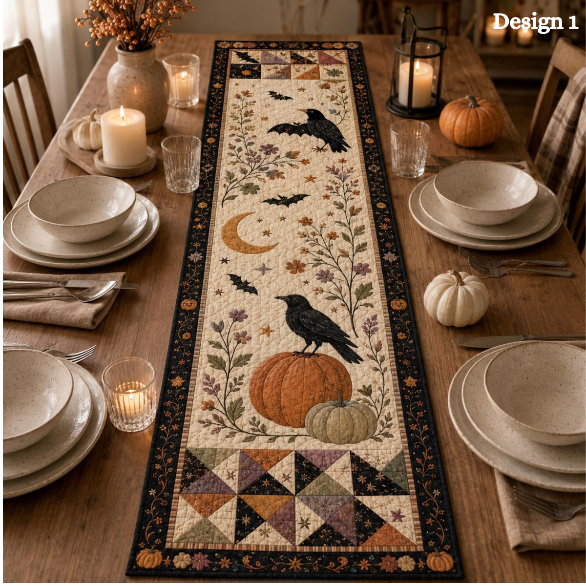 Halloween Quilted Table Runner, Fall Table Runner, Pumpkin Cat Ghost Bat Table Decor, Spooky Autumn Dining Table Runner Halloween Home Decor 375f6ef8-861f-412a-9012-0b923ba04d22-banner-1.png