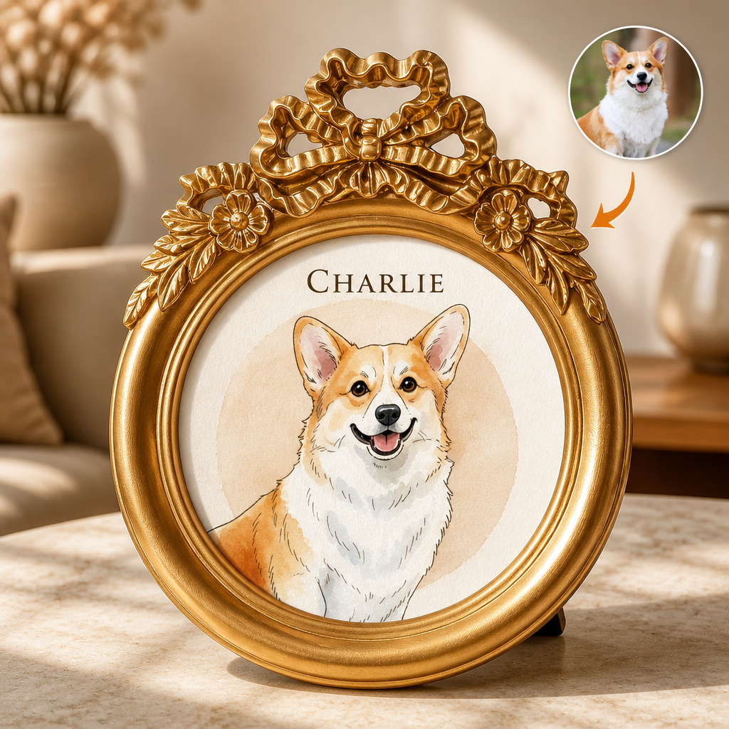 Custom Pet Portrait Picture Frame – Watercolor Illustration with Name - Personalized Picture Frame 376258a1-d10f-4ecf-8531-b88b840b4797.png