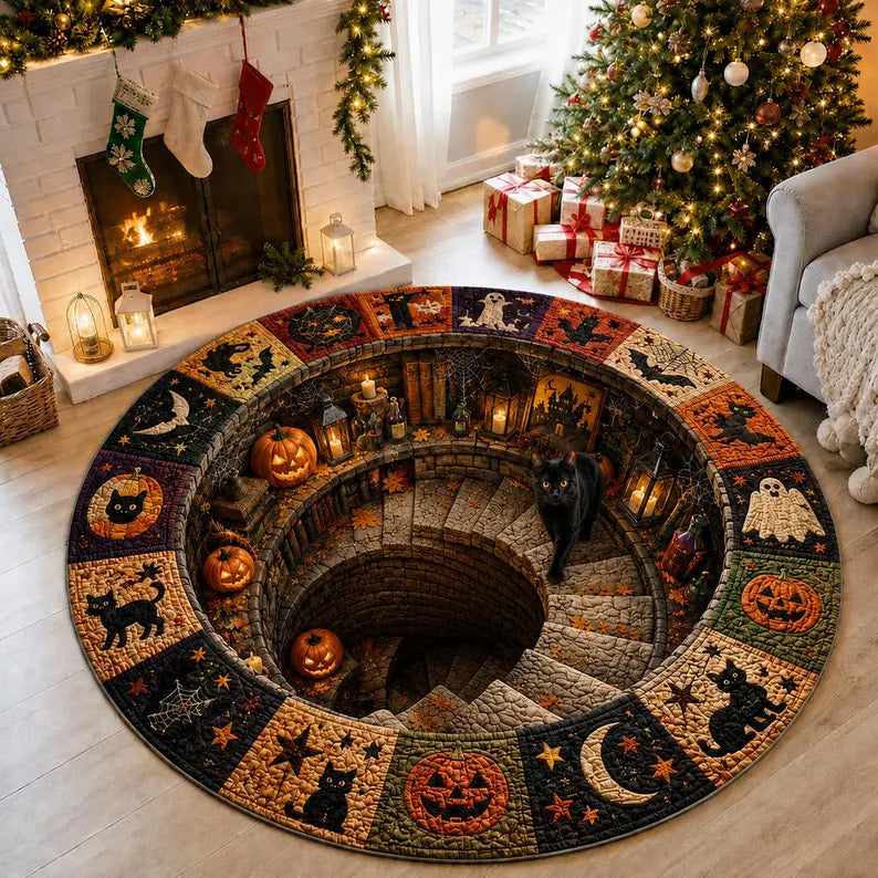 Halloween Black Cat Circle Rug, 3D Vortex Illusion Round Rug, Fall Autumn Leaves Spooky Decor, Witchy Floor Carpet Gift for Halloween 3764433c-eaa2-4ff0-8101-febb1e65ae42-gfhgfhggf-4-.webp