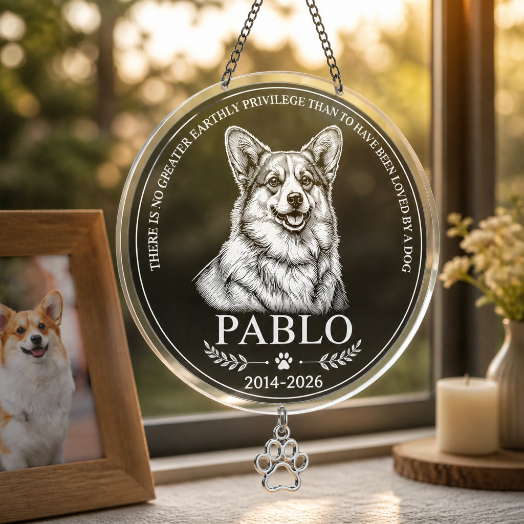 Custom Pet Memorial Stone – Engraved Portrait, Name & Years - Personalized 1 Layered Suncatcher with Charm 3795b0f4-9261-4291-aae8-56eef272d359.jpg