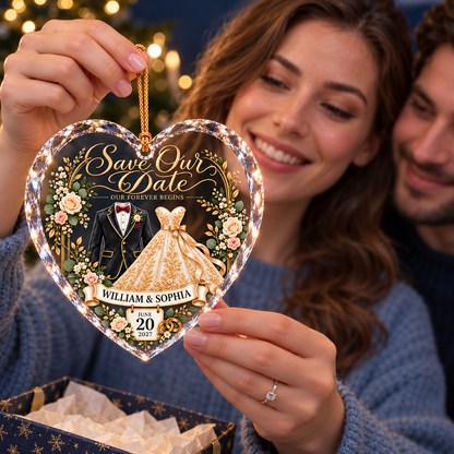 Personalized Save the Date Heart Christmas Ornament – Custom Couple Names and Wedding Date, Engagement Gift for Bride and Groom 37b5eea7-4943-44d1-be43-196f1012c306-Crystal-save-the-date-ornament-lovingly-held-2.png