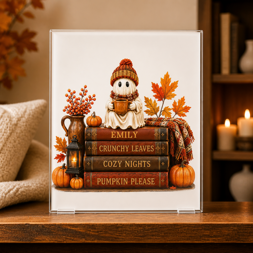 Cozy Ghost Fall Book Stack - Personalized Name Acrylic Plaque - Personalized Acrylic Plaque 37c11c4d-0412-4818-9a2e-20ddff78d7e8.png