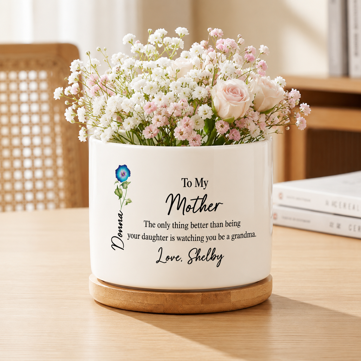 Custom Ceramic Plant Pot for Mom, Mother Daughter Gift, Mother's Day Planter, Floral Desk Decor, Thoughtful Gift for Her