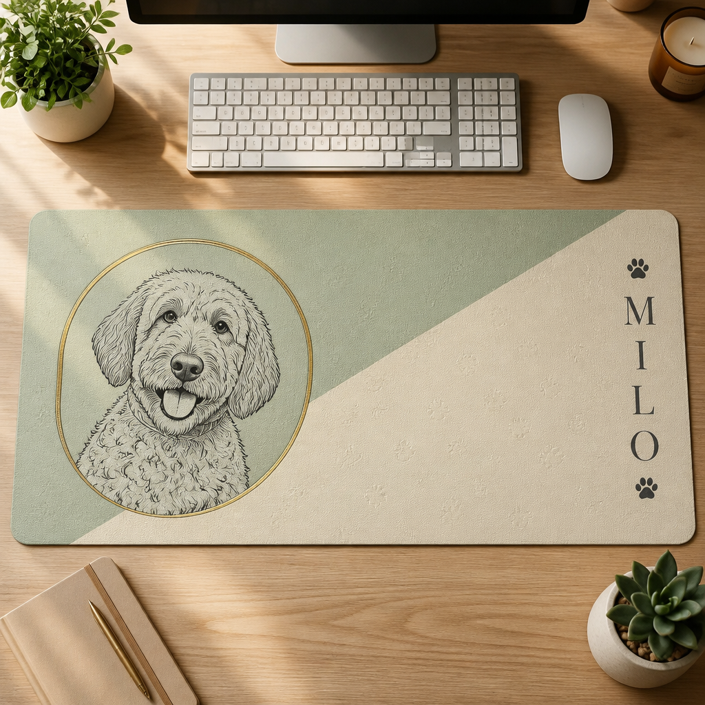 Custom Pet Line-Art Leather Deskmat – Name + Photo Sketch - Personalized Leather Deskmat 380c938e-09ec-494f-aa17-e5c0bdeec403.png