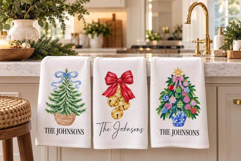Personalized Christmas Kitchen Waffle Towels Monogram Holiday Gift White Microfiber Absorbent Textile Festive Decor Family Name 38265eeb-ca6e-4253-adbf-d06d545a467d-sdg-2-.jpg