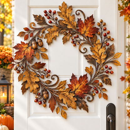 Fall Leaf Metal Wreath, Rustic Autumn Door Decor With Maple Leaves, Acorns And Berries For Porch Or Entryway 382b04c0-26cc-4147-a21e-b0332b595098-1ed69878-43c0-4466-b97f-6e517ef966ee.png
