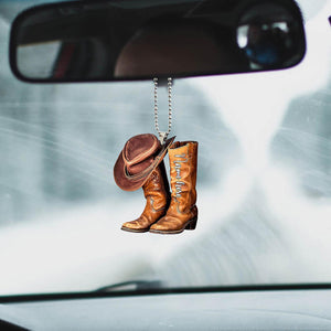 Cowboy Boots Hangings Ornament | Personalized Car Rearview Mirror Pendant | Acrylic Saddle Keychain Hangings Car