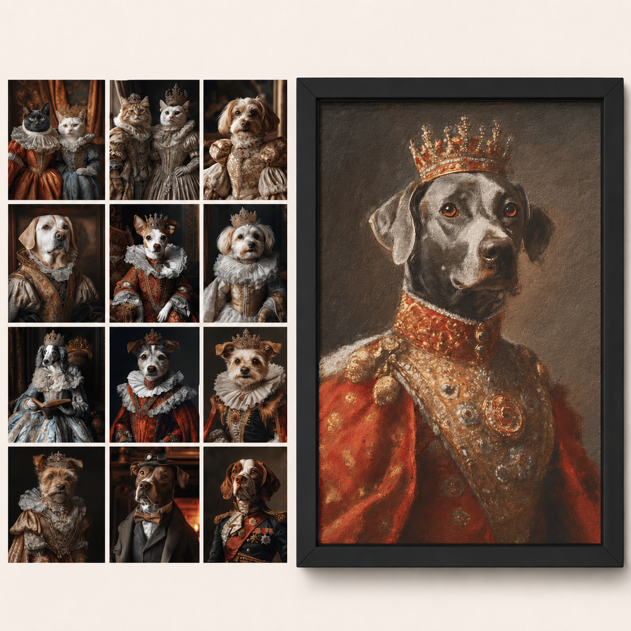 Royal Pet Portrait, Custom Oil Painting on Canvas, Personalized Pet Gift, King Queen Pet Art, Renaissance Pet Painting 385faf82-01eb-48a7-8752-20062ae99e7f-c8ee6faf-423b-438b-afd0-fee629868470.png