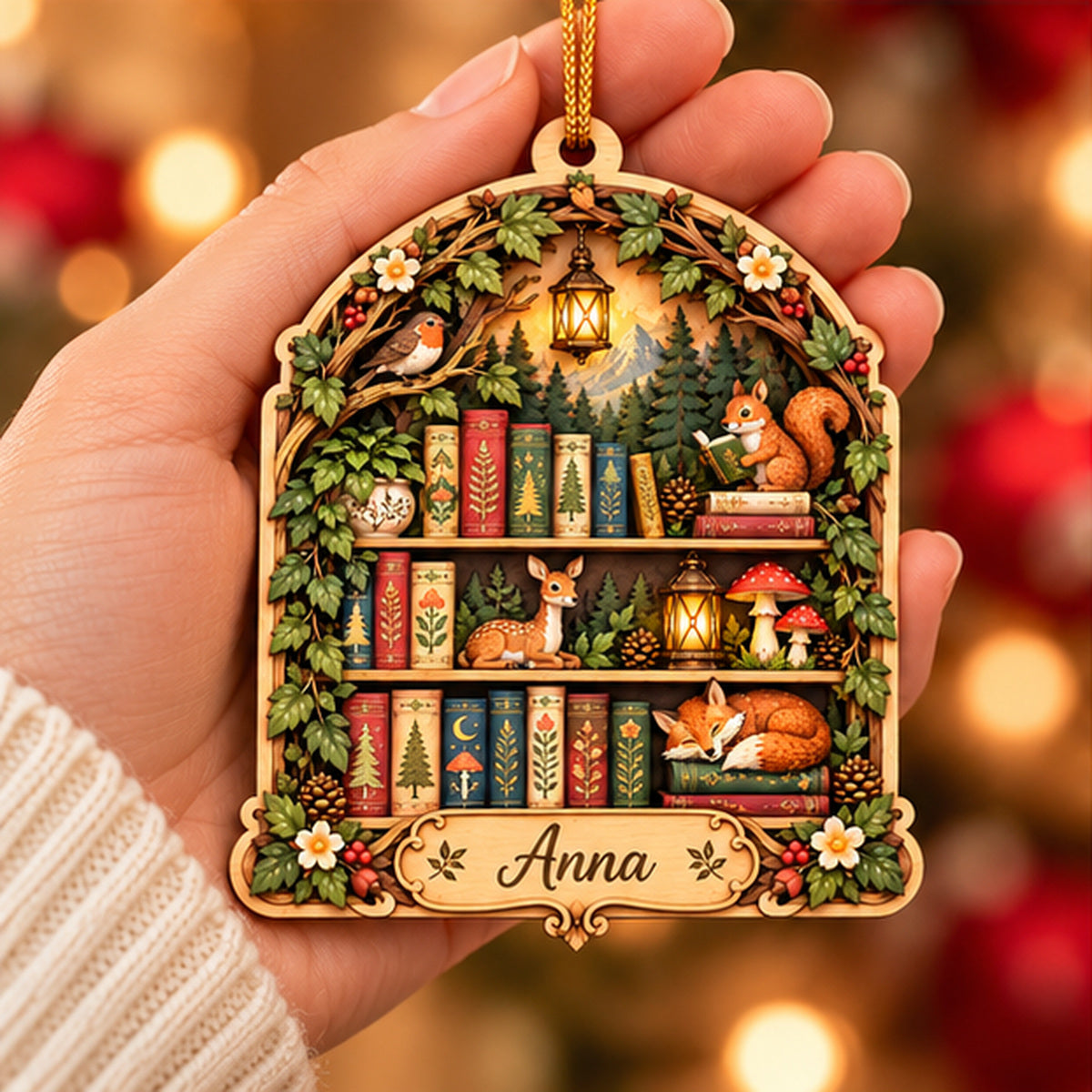 Personalized Woodland Storybook Library Layered Wood Christmas Ornament, Custom Name Forest Animal Bookshelf Ornament, Cozy Book Lover Gift 386367a3-3b9d-4c22-be2e-6977504ad378-anna_forest_library_03_handheld_1200.jpg