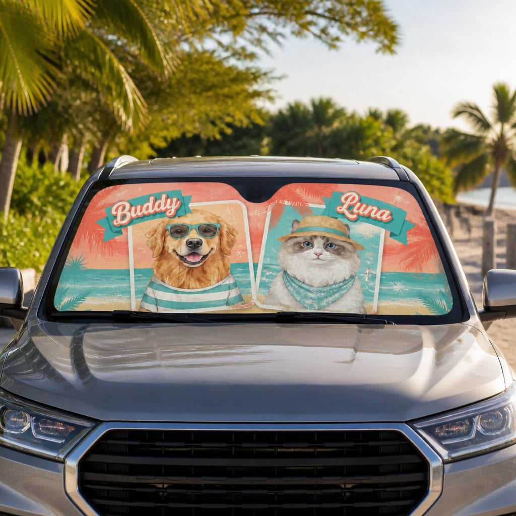Custom Pet Portrait Auto Sun Shade with Names – Summer Vibe (2 Pets) - Personalized Auto Sun Shade 3866cff0-5712-481d-8f4c-b8554cf8b721.jpg