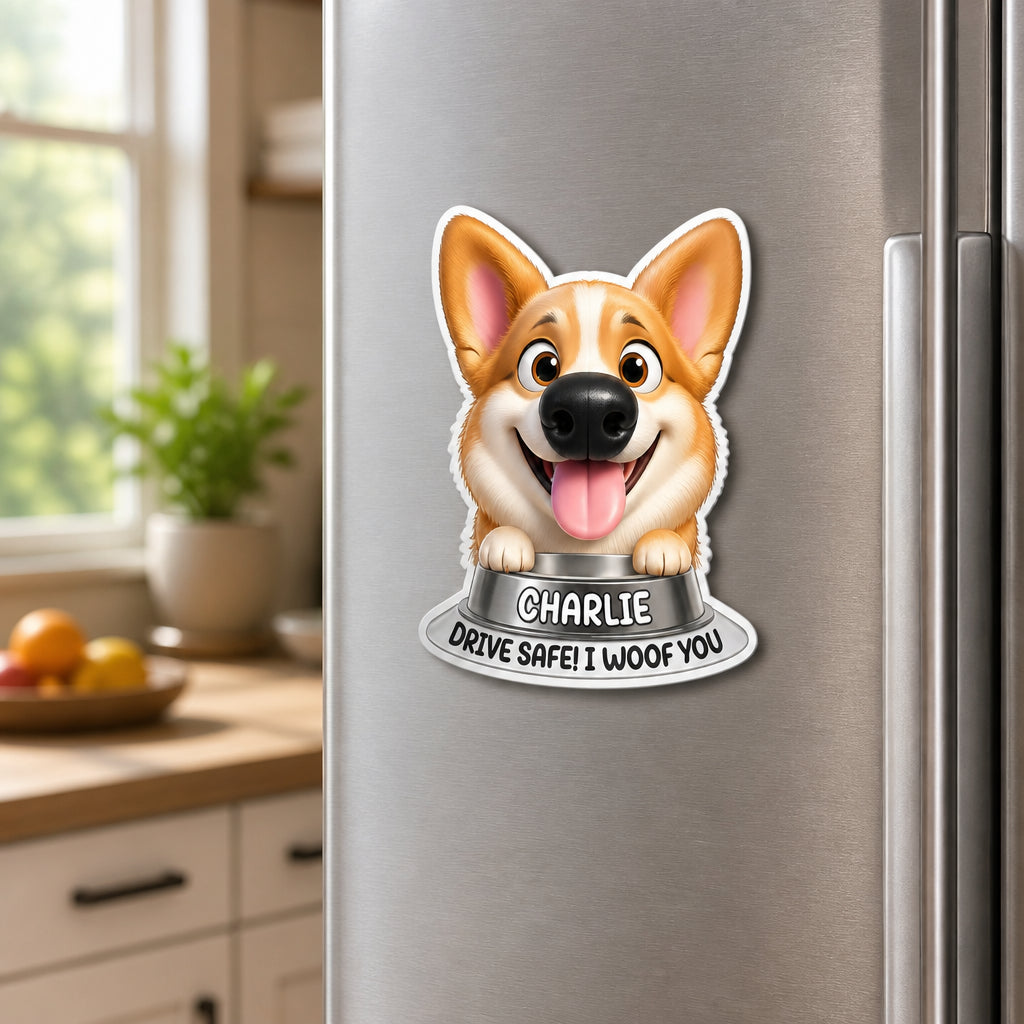 Custom Pet Cartoon Fridge Magnet – Drive Safe | Name + Photo Upload - Personalized Custom Shape Fridge Magnet 389b11a3-8e42-4581-aac8-e2df60dde1da.jpg