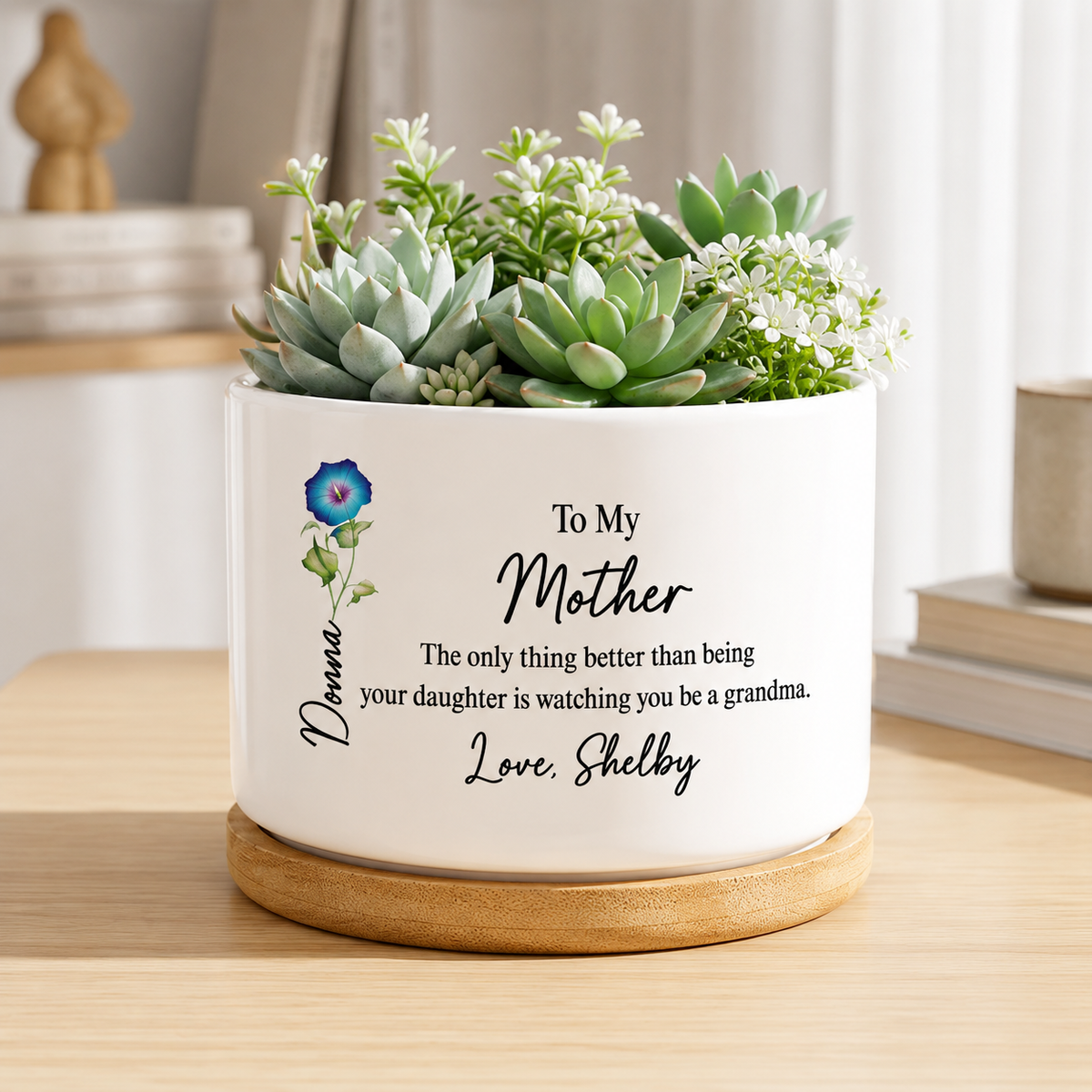Custom Ceramic Plant Pot for Mom, Mother Daughter Gift, Mother's Day Planter, Floral Desk Decor, Thoughtful Gift for Her