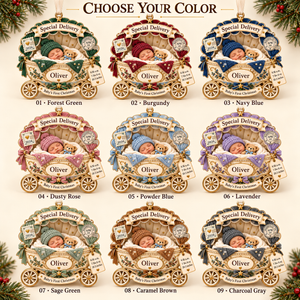 Personalized Baby’s First Christmas Ornament 2026 – Special Delivery Baby Carriage, Custom Name & Birth Stats Keepsake, Gift for New Parents 38b69886-1064-49a8-adef-1822f28bc421-Baby-carriage-ornament-color-options-chart-1.png