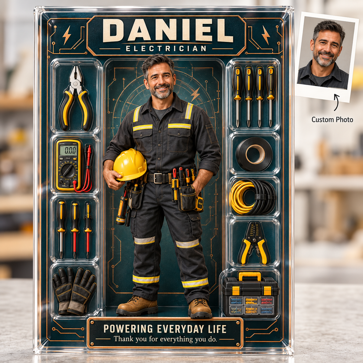 Title: Personalized Electrician Acrylic Block – Custom Photo & Name Electrician Figure, Workshop Decor & Electrician Appreciation Gift 38d3c8db-58d4-455a-b23e-f02487a1df9a-Daniel-s-personalized-electrician-acrylic-plaque.png