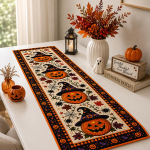 Halloween Pumpkin Quilt Table Runner, Witch Hat Fall Decor, Autumn Spider Web Bats 38ed72f9-aec6-48cd-b12f-98bc89c5aeef-6.jpg