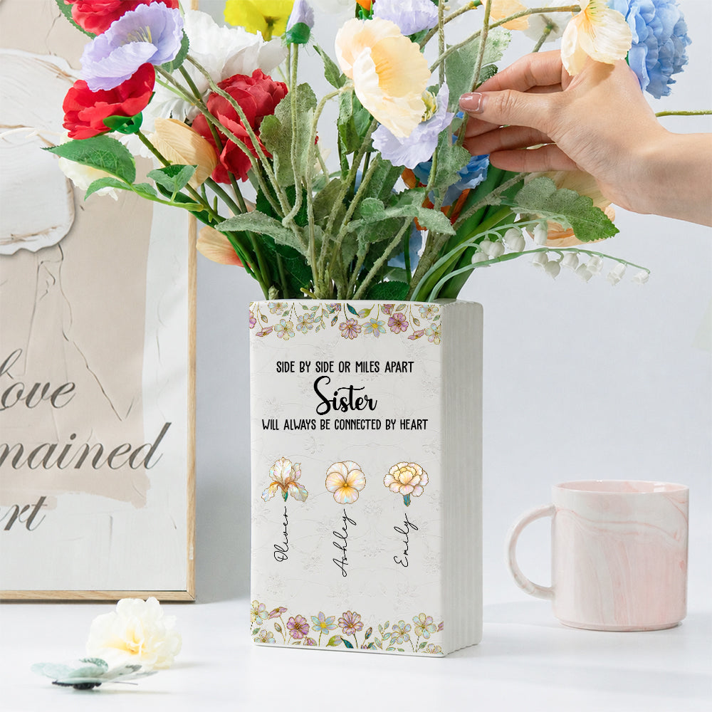 Sisters Always Connected Flowers - Personalized Ceramic Book Vase 390b4e9a-1e62-49cc-9b16-455174990202-mk3-1-.jpg
