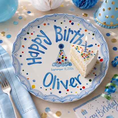 Personalized Boys Birthday Plate, Custom Name Ceramic Plate, Party Hat Colorful Dots, Kids Keepsake Gift, Birthday Party Decor 3915c940-ff3b-49d6-a973-8b2dcb2e6536-banner-5.png