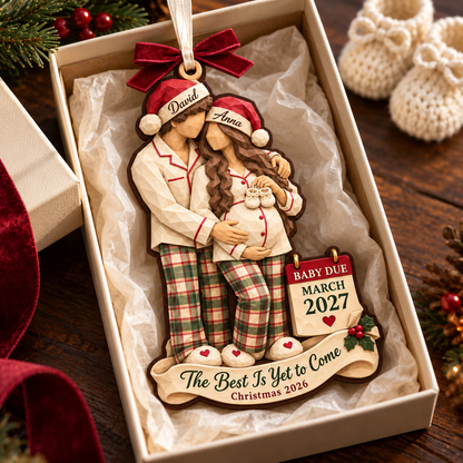 Personalized Pregnancy Announcement Christmas Ornament 2026 – The Best Is Yet to Come, Custom Names and Baby Due Date, Gift for Parents to Be 39251869-0313-4780-979b-7b28668e826b-Christmas-pregnancy-ornament-in-ivory-gift-box-2.png