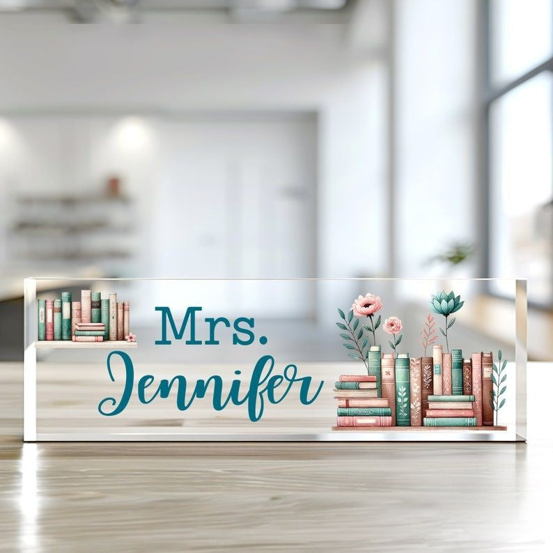 Personalized Teacher Desk Name Plate, School Librarian Gifts, Teacher Appreciation Gifts, Teacher Name Sign, Book Lover Gift, Librarian Gift