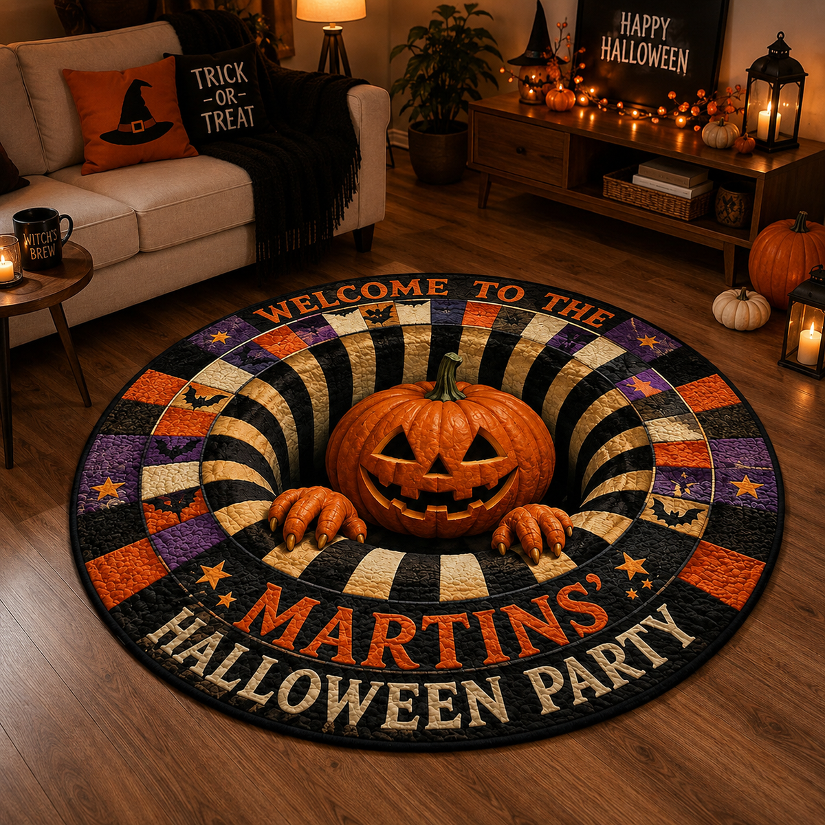 Personalized 3D-Look Pumpkin Halloween Rug, Round Quilted Floor Mat with Custom Family Name 397f59ae-b36c-48a9-a2bb-ea0681d27985-62ee8516-225b-4081-9d67-81065ffc0fbf.png