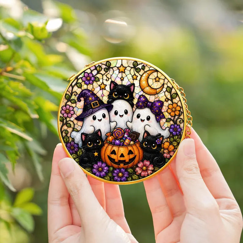 Halloween Ghost Cat Stained Glass Window Suncatcher, Cute Spooky Feline Decor, Witchy Autumn Hanging Art Gift - Golden Frame 39b04edd-934e-48dc-a723-6aa3e8873bb4-ghhgghggggggggggggggggggggggg.webp